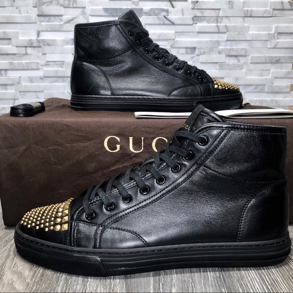 Gucci Other - Gucci Black Leather Gold Studded Hi Top Sneaker